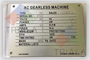 stainless steel rating plate